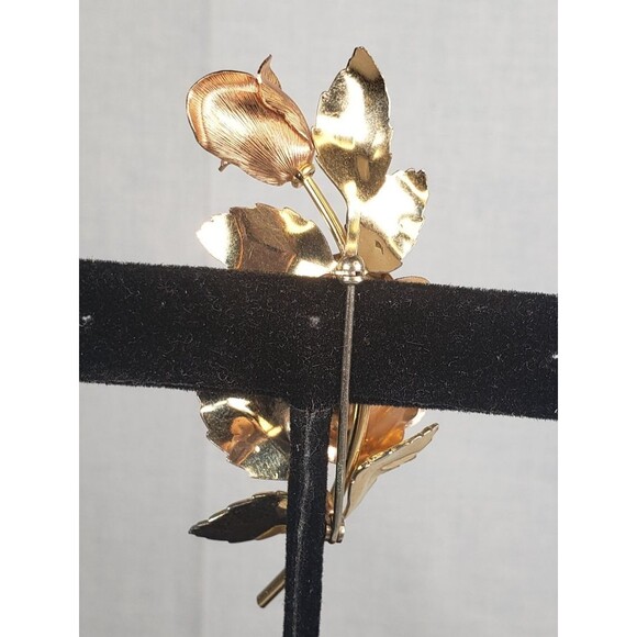 Vtg 1940's Krementz Signed Two Tone Gold Filled Rose Roses Brooch Pin 2.25" long - Picture 8 of 15